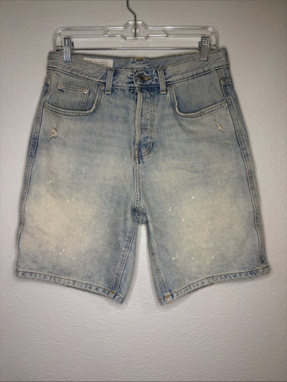 Zara cotton denim jean shorts jorts intentionally worn weathered look 30 waist